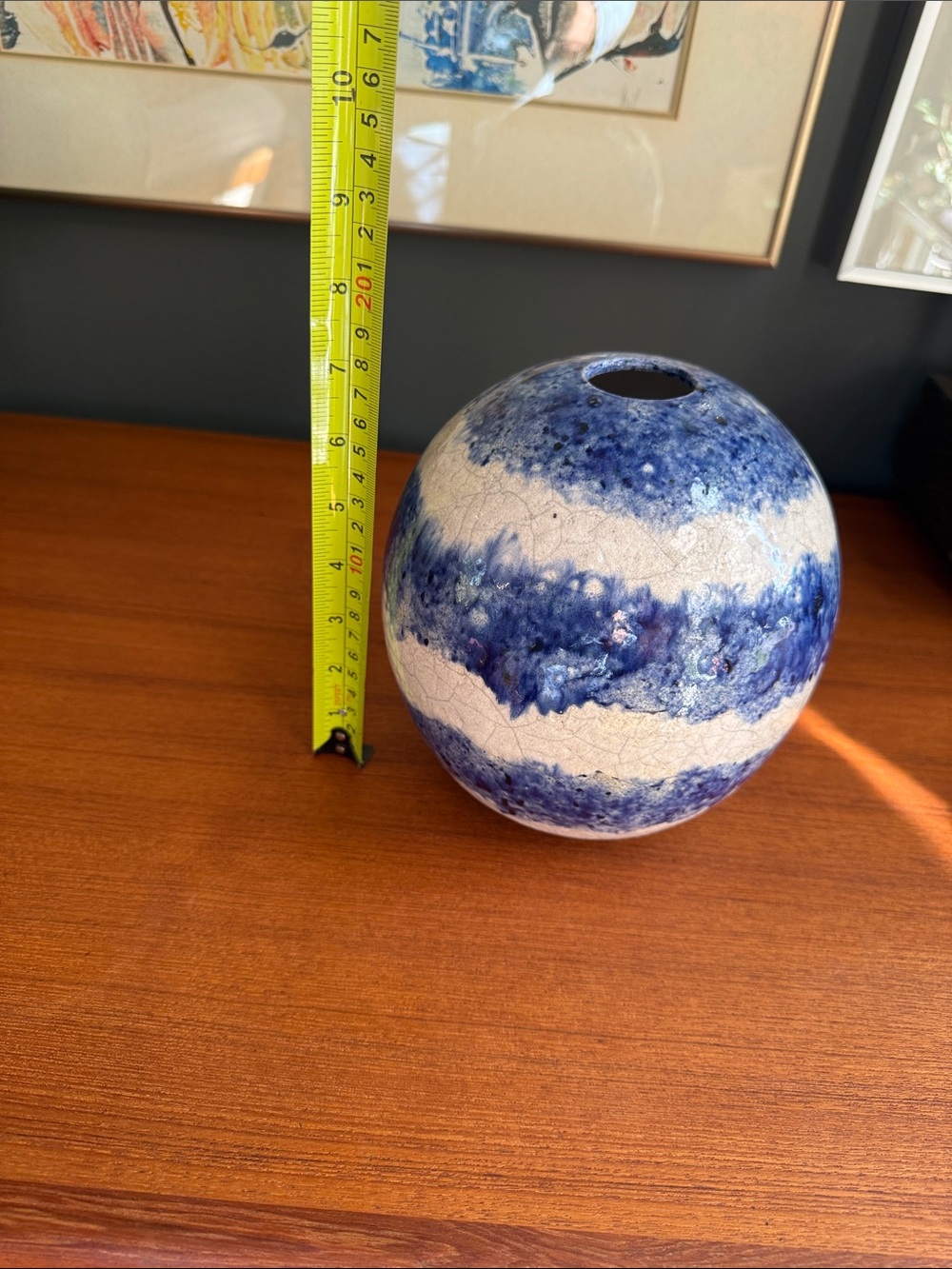 Hand Crafted Indigo and Ivory Ceramic Sphere - Picture 7 of 10